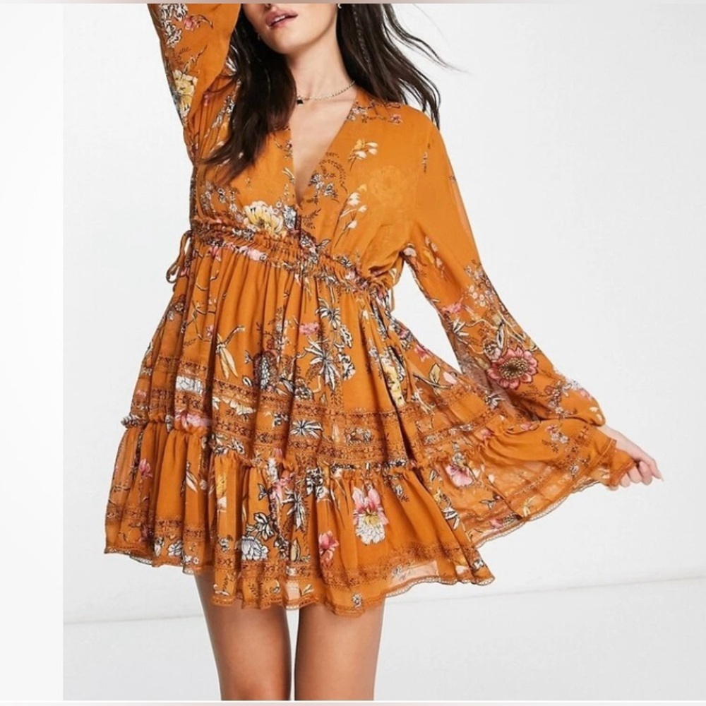Free People Mustard Floral Mini Dress